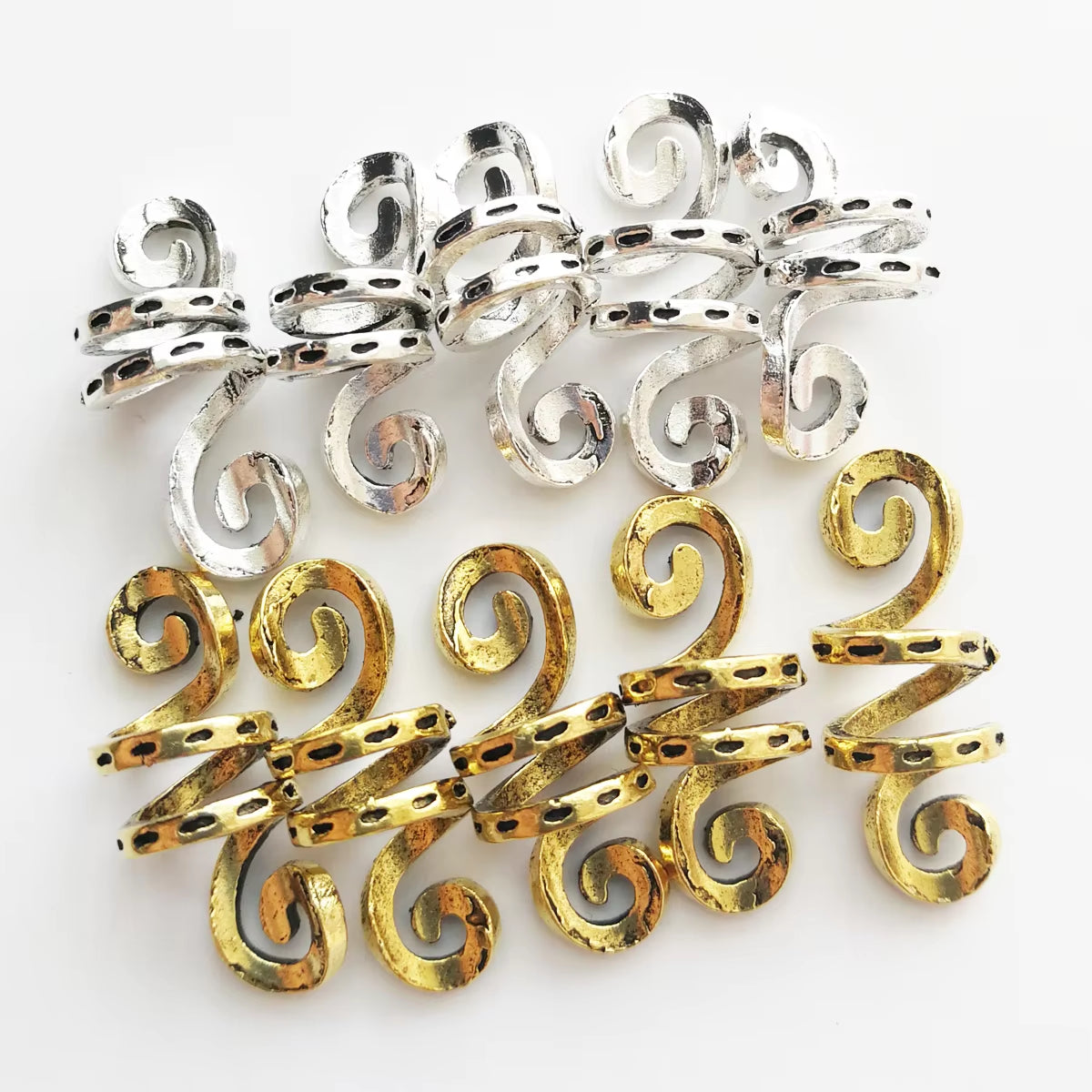 5Pcs/Pack Golden Silver Viking Spiral Charms Hair Braid Dread Dreadlock Beads Clips Cuffs Rings Jewelry Accessories